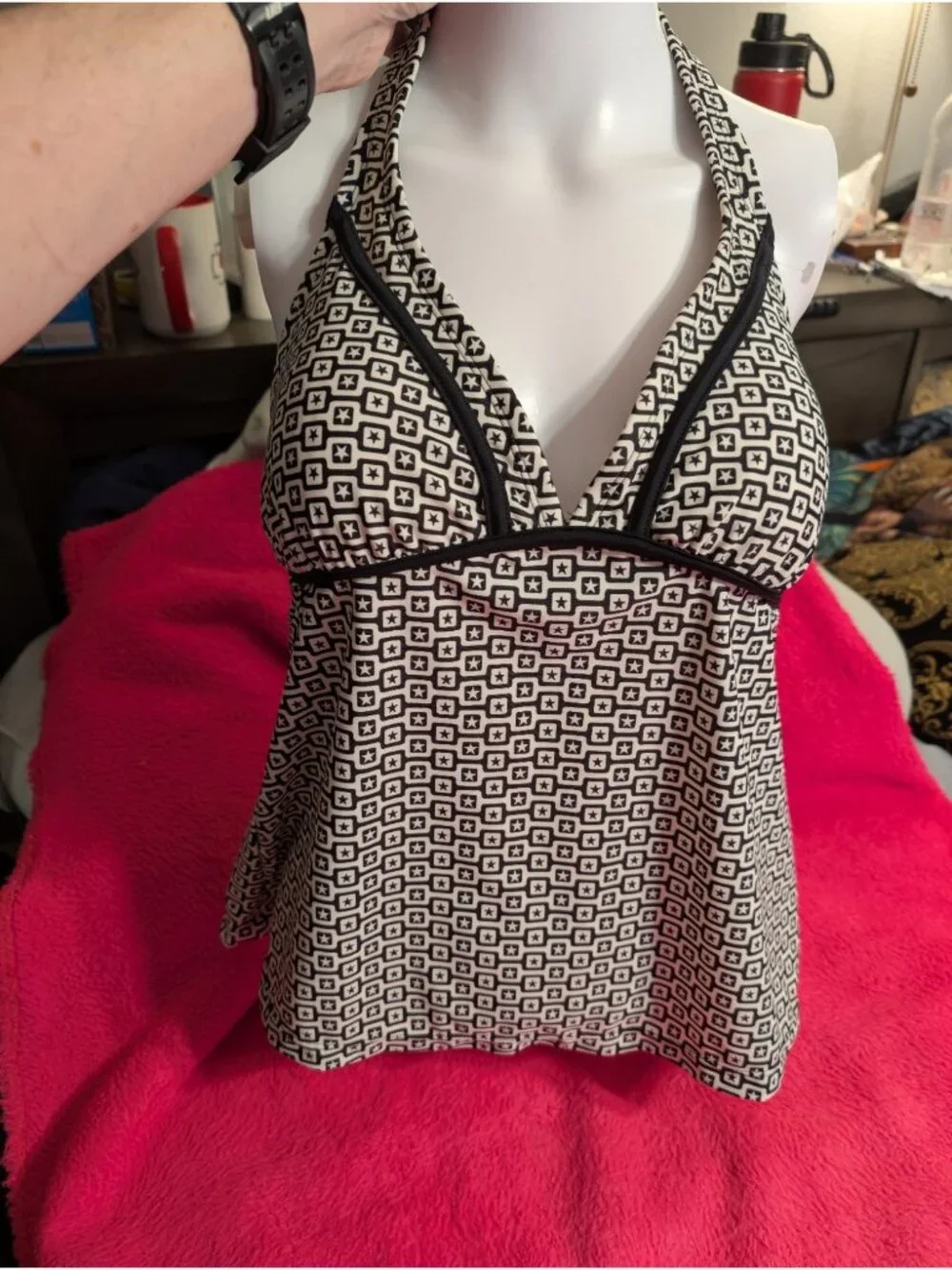 Converse One Star Tankini Swim Top L Large Black White Geometric Star Print NWT - Picture 2 of 11